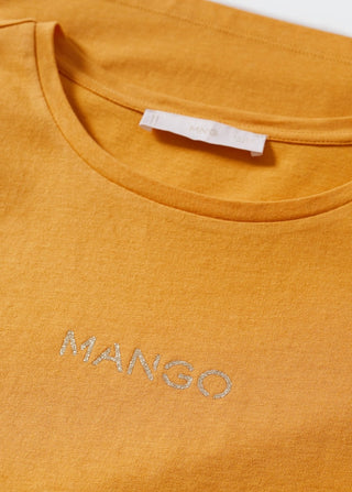 Camiseta Cuello Redondo con Logo Brillante, Amarillo