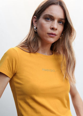Camiseta Cuello Redondo con Logo Brillante, Amarillo
