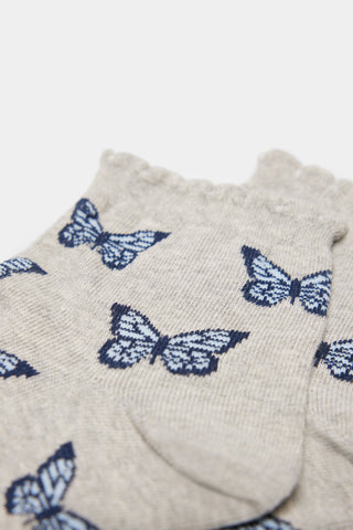 Calcetín Corto con Estampado Mariposas, Mujer