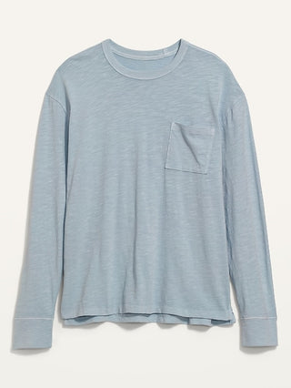 Vintage Garment-Dyed Long-Sleeve Pocket T-Shirt for Men Ls Elevated Spring Tee - Pigment Garmet Blue Flourite