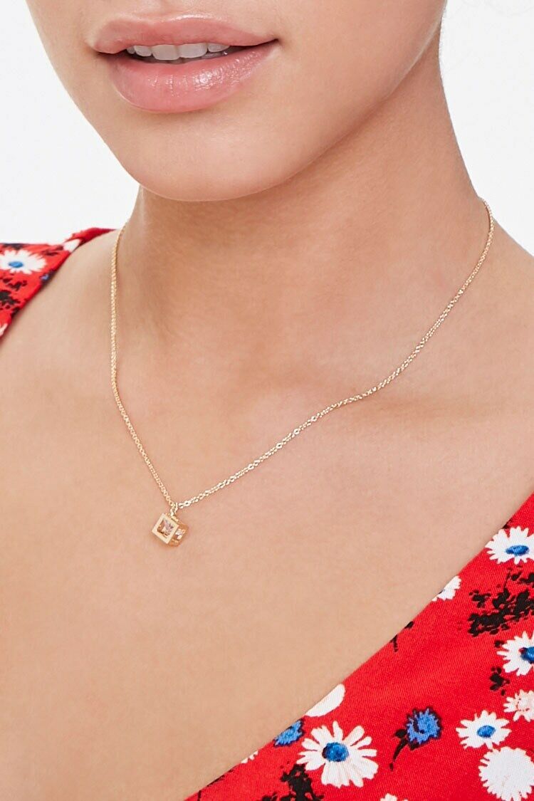 F21 Cube Charm Necklace Forever 21 - Gold/Clear