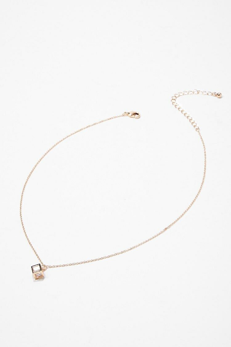F21 Cube Charm Necklace Forever 21 - Gold/Clear