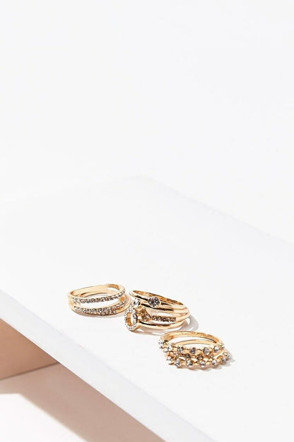 Conjunto de anillos con diamantes de imitación Dorado/Transparente