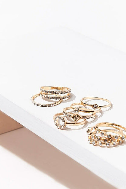 Conjunto de anillos con diamantes de imitación Dorado/Transparente