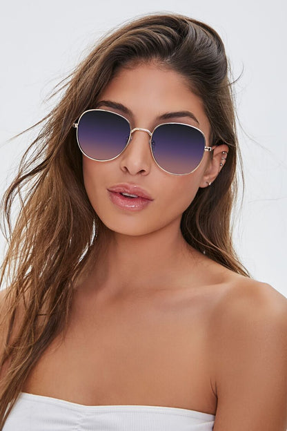 F21 Round Gradient Sunglasses Forever 21 - Gold/Blue