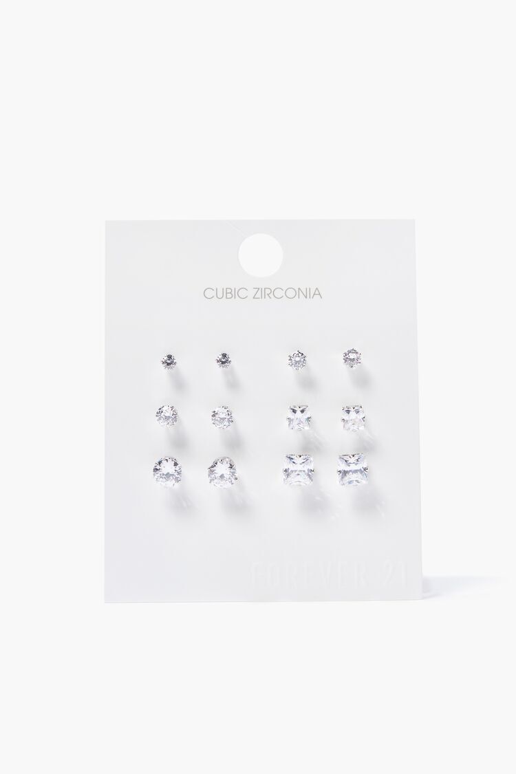F21 Cz Stud Earring Set Forever 21 - Silver/Clear