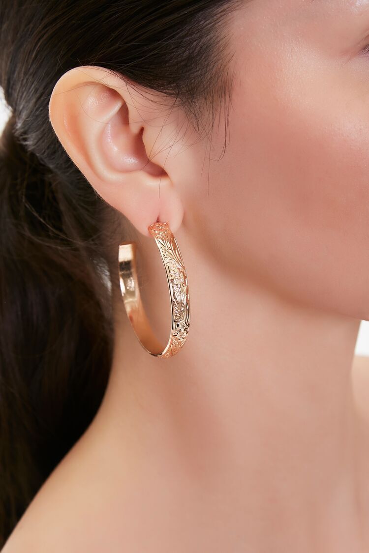 F21 Engraved Hoop Earrings Forever 21 - Gold
