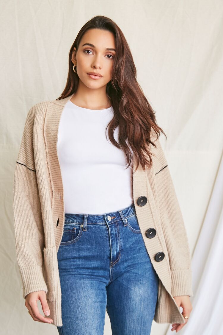 F21 Ribbed Longline Cardigan Sweater Forever 21 - Taupe