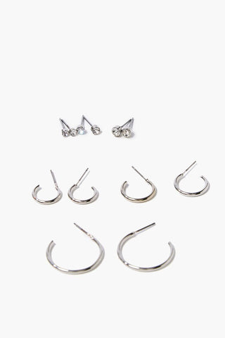 F21 Faux Gem Hoop & Stud Earring Set Forever 21 - Silver/Clear