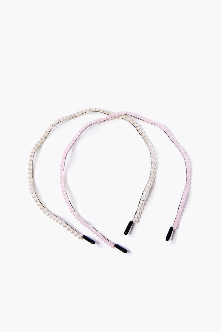 F21 Faux Pearl Headband Set Forever 21 - Cream/Pink