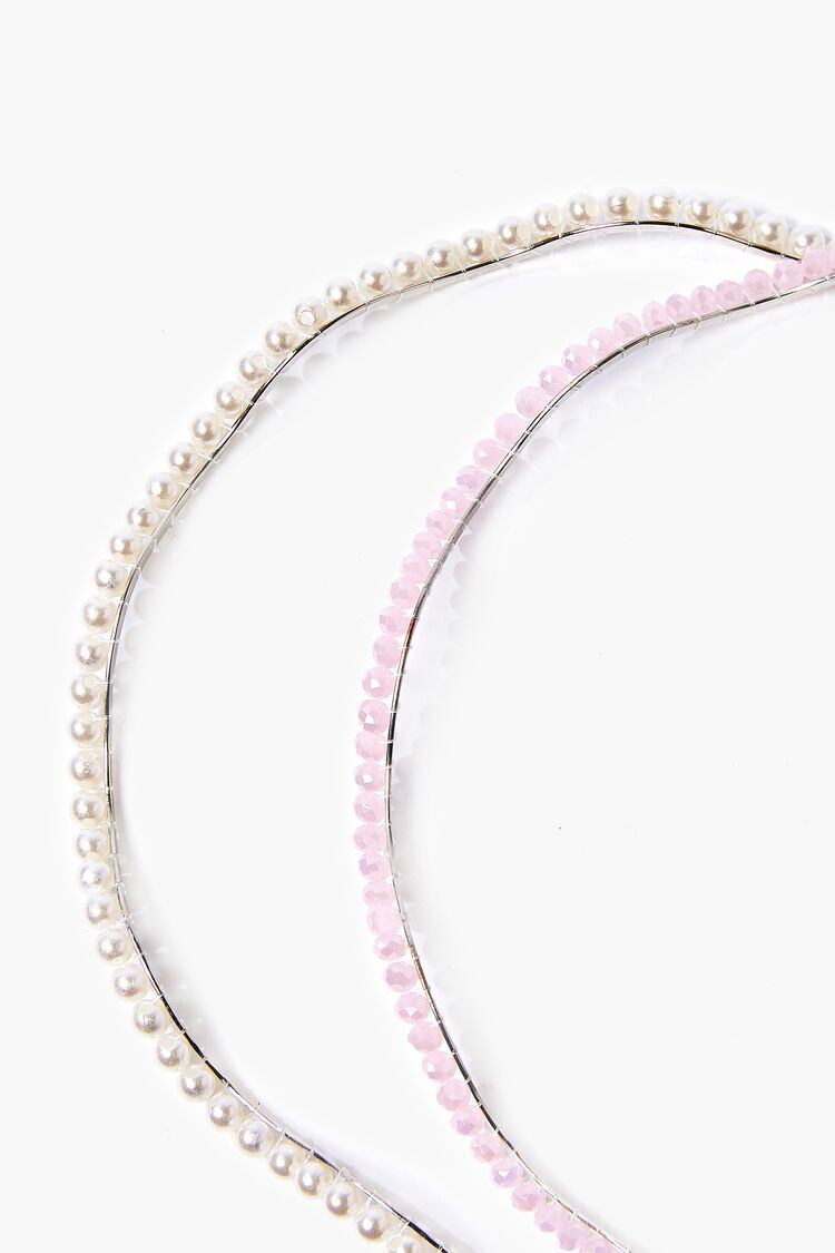 F21 Faux Pearl Headband Set Forever 21 - Cream/Pink