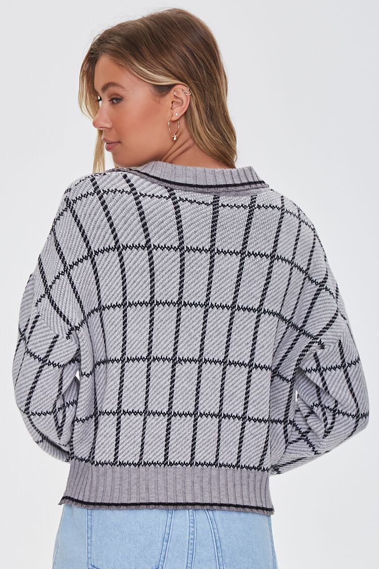F21 Split-Neck Plaid Sweater Forever 21 - Grey/Multi