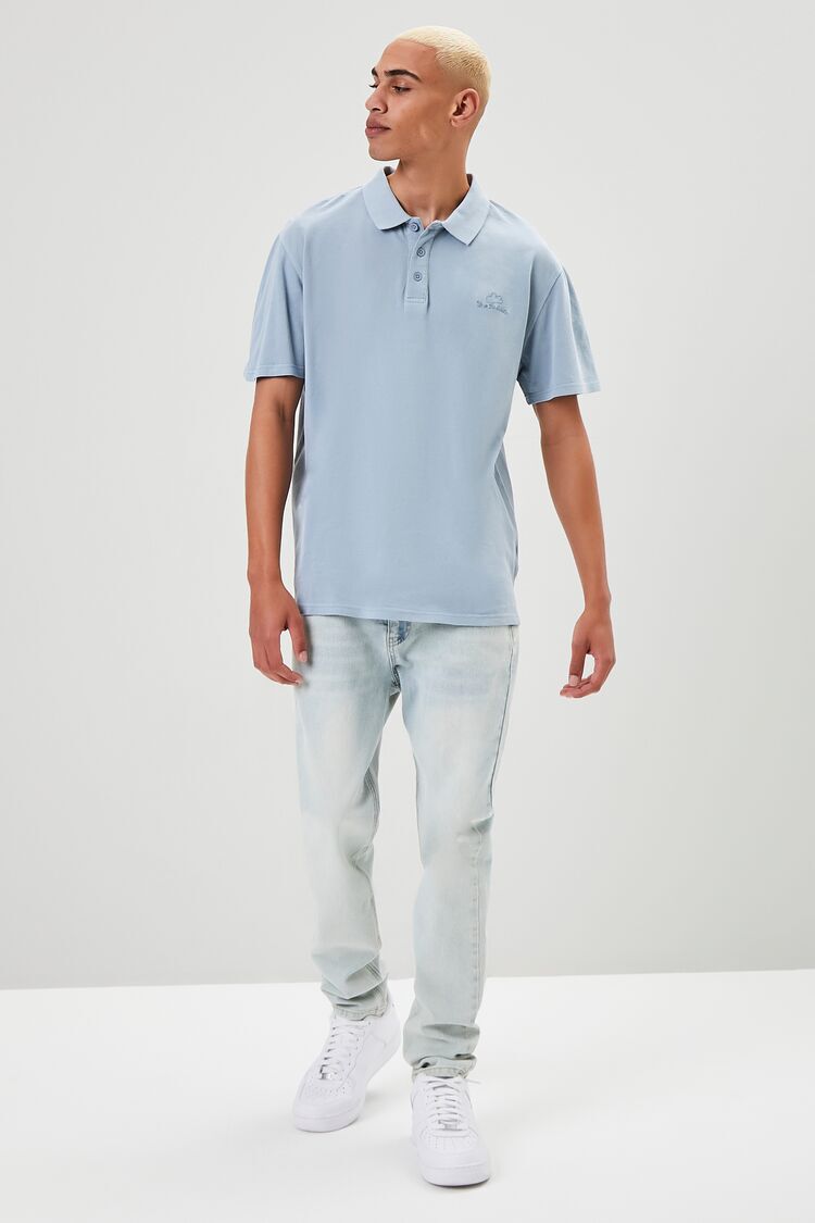 F21 Up In The Clouds Graphic Polo Shirt Forever 21 - Dusty Blue