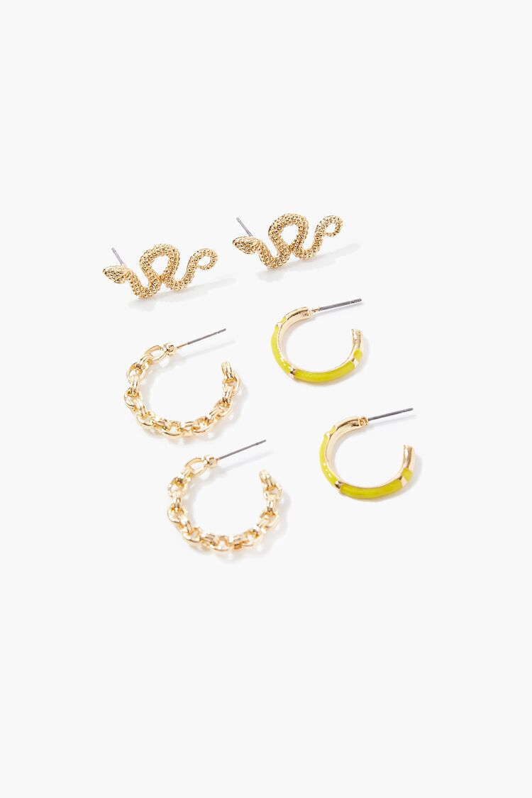 F21 Snake Drop & Hoop Earring Set Forever 21 - Gold/Yellow