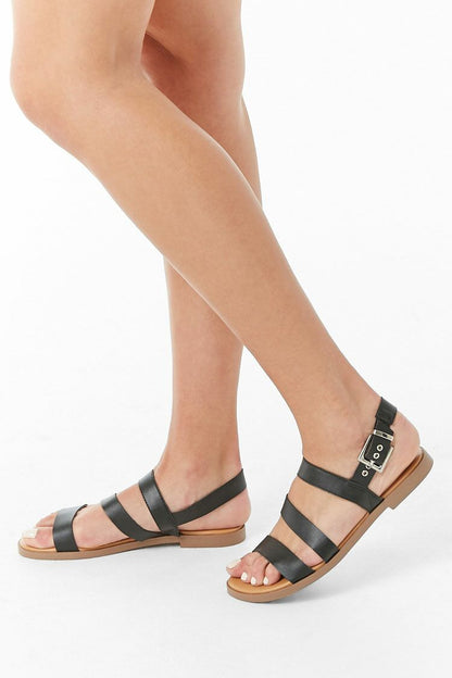 Strappy Faux Leather Sandals Black
