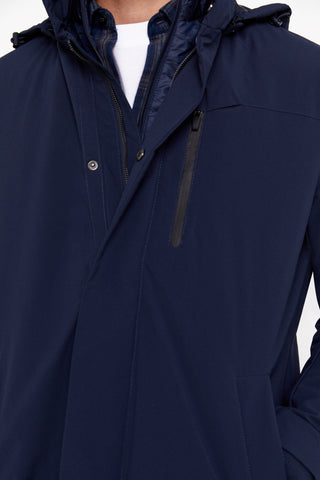 Jacket con Capucha Impermeable, Azul
