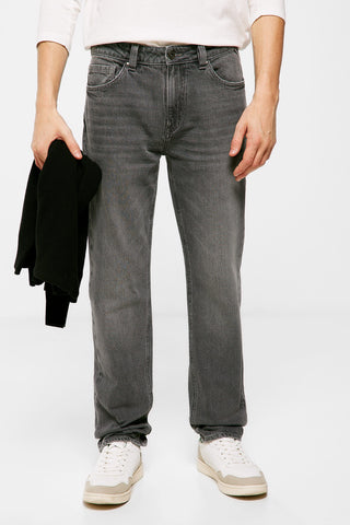 Jeans Regular Fit con Bolsillos, Gris Oscuro