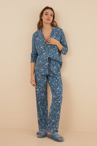 Set de Pijama 2 Piezas con Estampado Floral, Azul