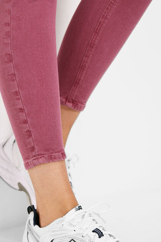 Jeans Talle Medio Estilo Cropped, Fucsia