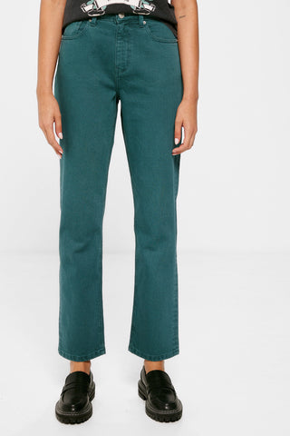 Jeans Talle Alto con Bolsillos, Verde