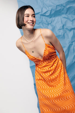 Vestido Midi con Abertura en la Espalda, Naranja