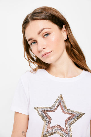Camiseta con Estrella de Lentejuelas, Blanco