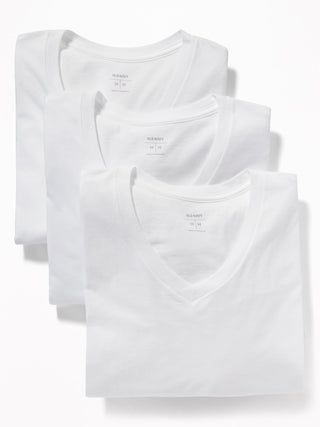 ON Accesorio Camiseta Go-Dry Con Cuello En V Pack De 3 Para Hombre - Blanco Brillante