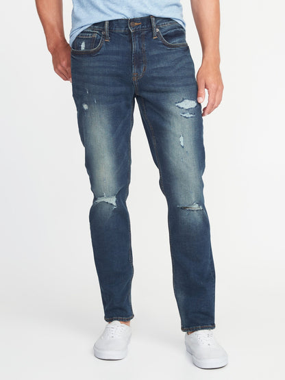 Straight Built-In Flex Distressed Jeans For Men