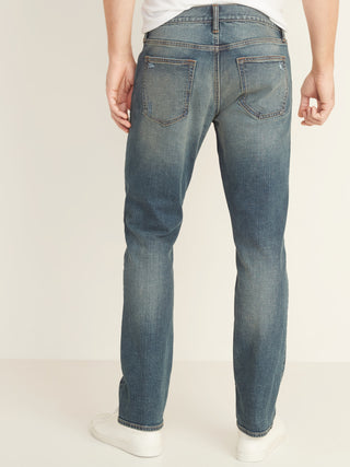 Slim Built-In Flex Distressed Jeans for Men Slim Fashion Dark Wash
