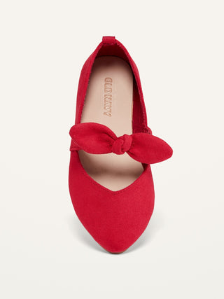 Faux-Suede Pointy-Toed Bow-Tie Flats for Toddler Girls