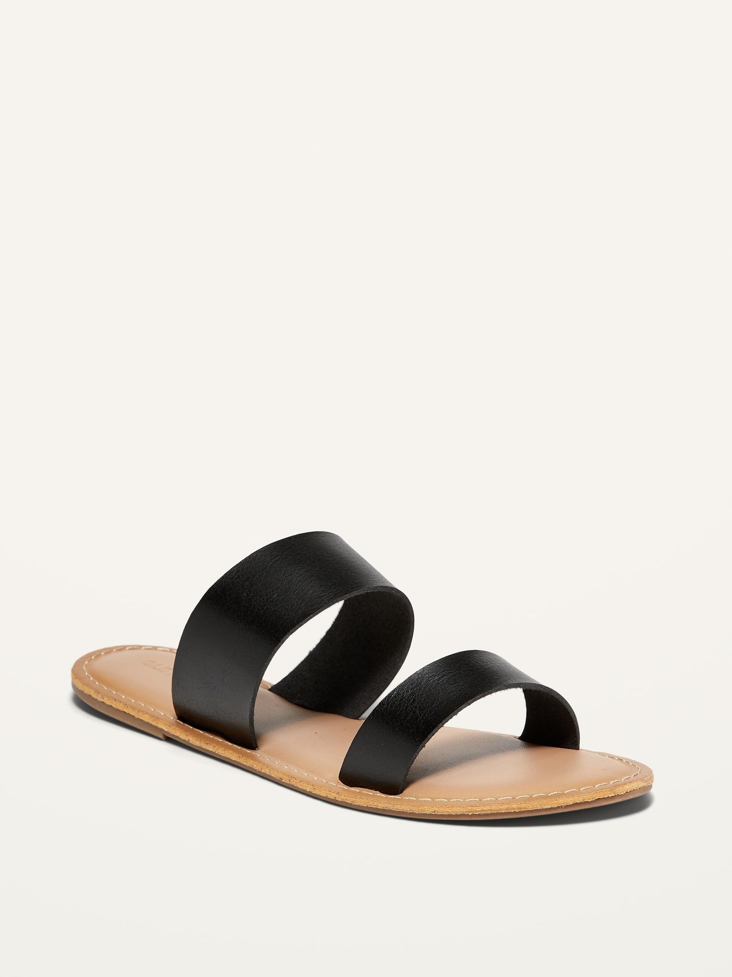 ON Faux-Leather Double-Strap Slide Sandals For Women - Blackjack