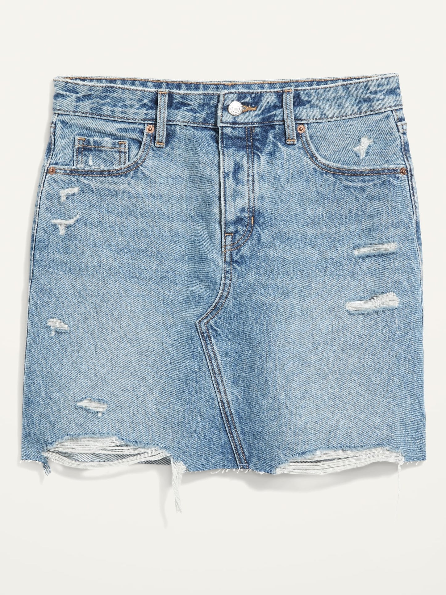 ON High-Waisted Button-Fly Cut-Off Jean Skirt For Women - Linh