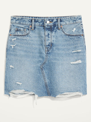 ON High-Waisted Button-Fly Cut-Off Jean Skirt For Women - Linh