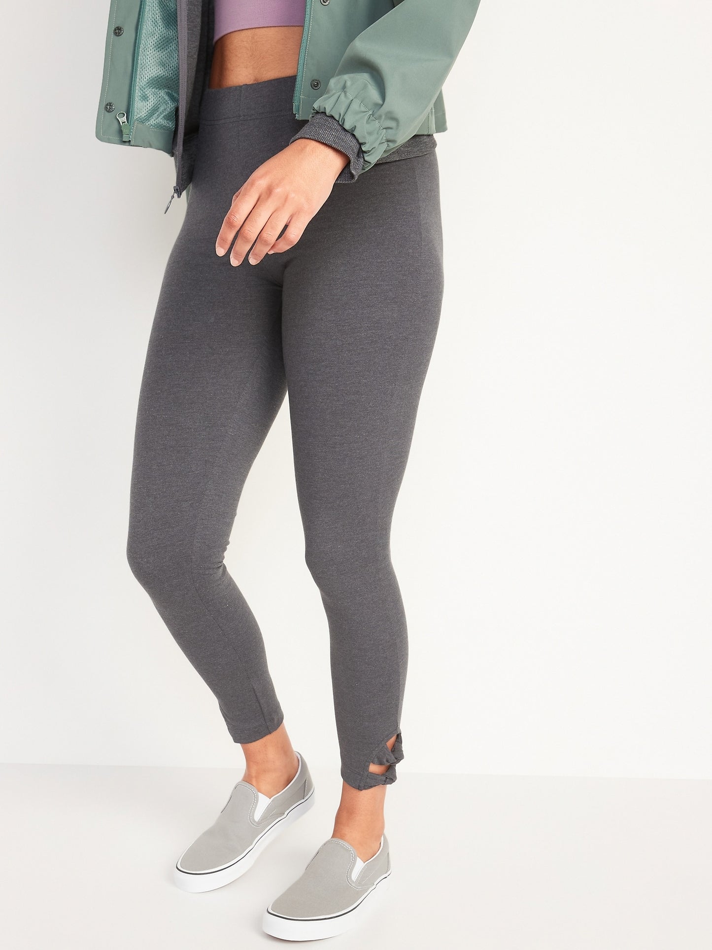 ON High-Waisted Double-Knot Ankle Leggings For Women - Heather Grey