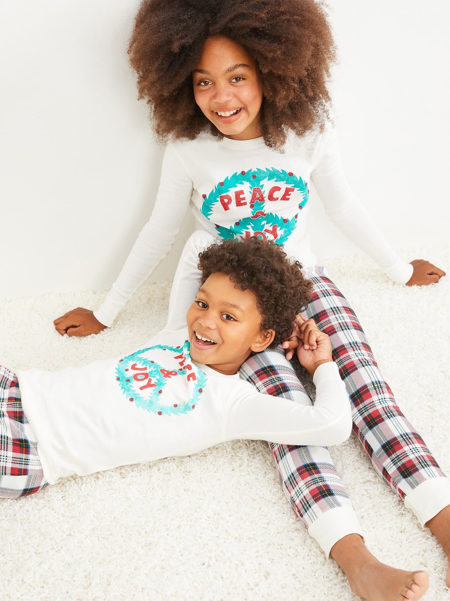 Conjunto de Pijama con Estampado Navideño Blanco, para Niños