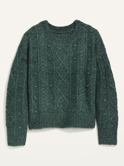 ON Speckled Cable-Knit Popcorn Sweater For Women - Dark Green