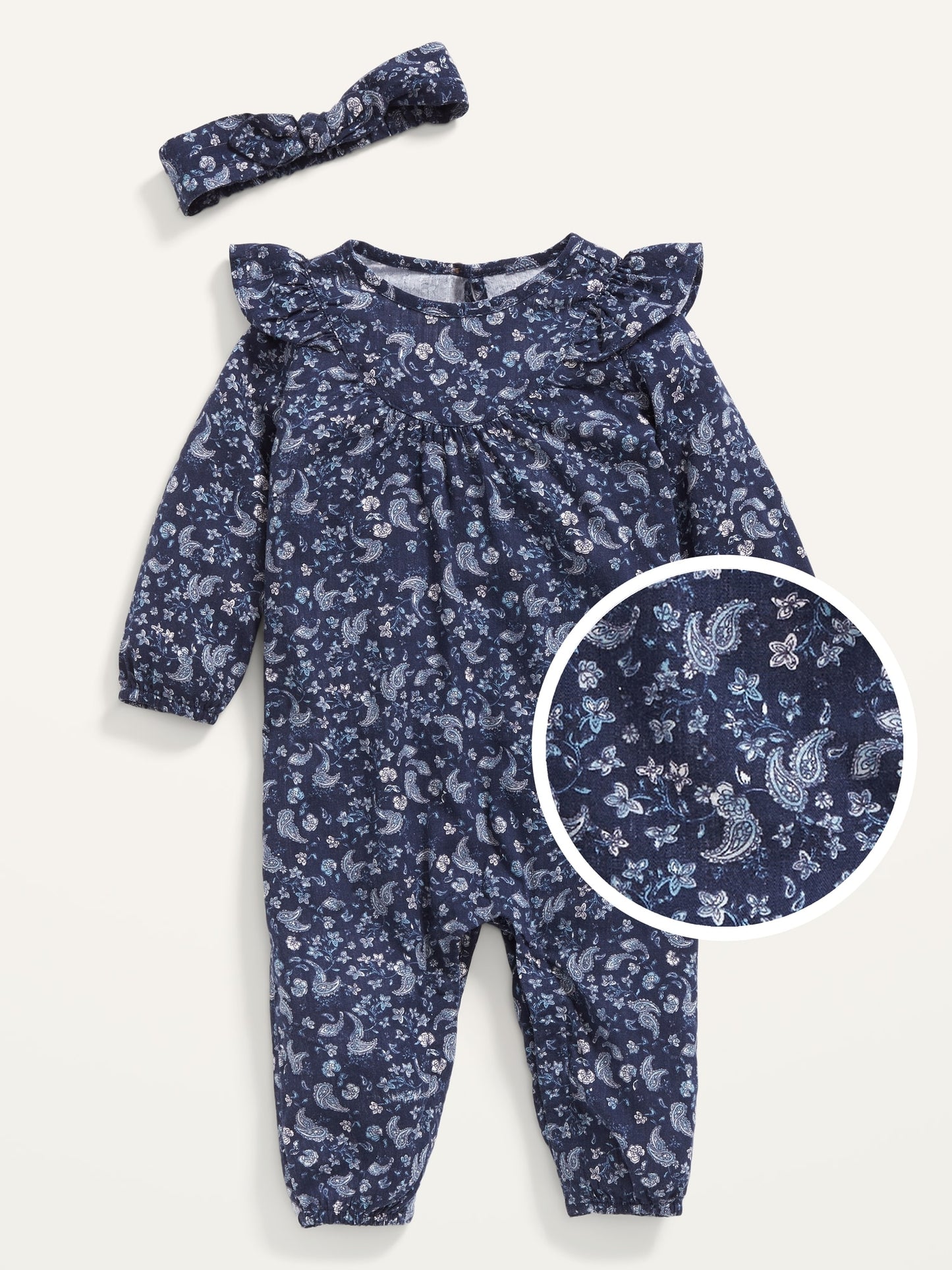 ON Long-Sleeve Floral One-Piece And Headband Set For Baby - Blue Ditsy Floral
