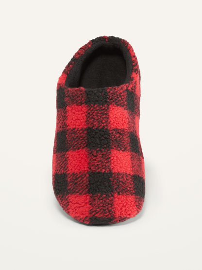 ON Cozy Sherpa Slippers For Men - Red Buffalo Plaid