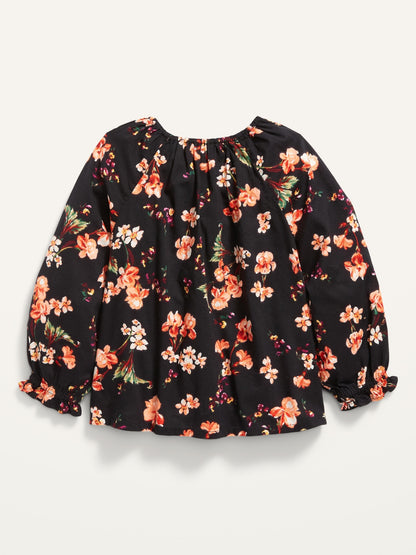 ON Smocked Floral-Print Long-Sleeve Top For Toddler Girls - Black Floral