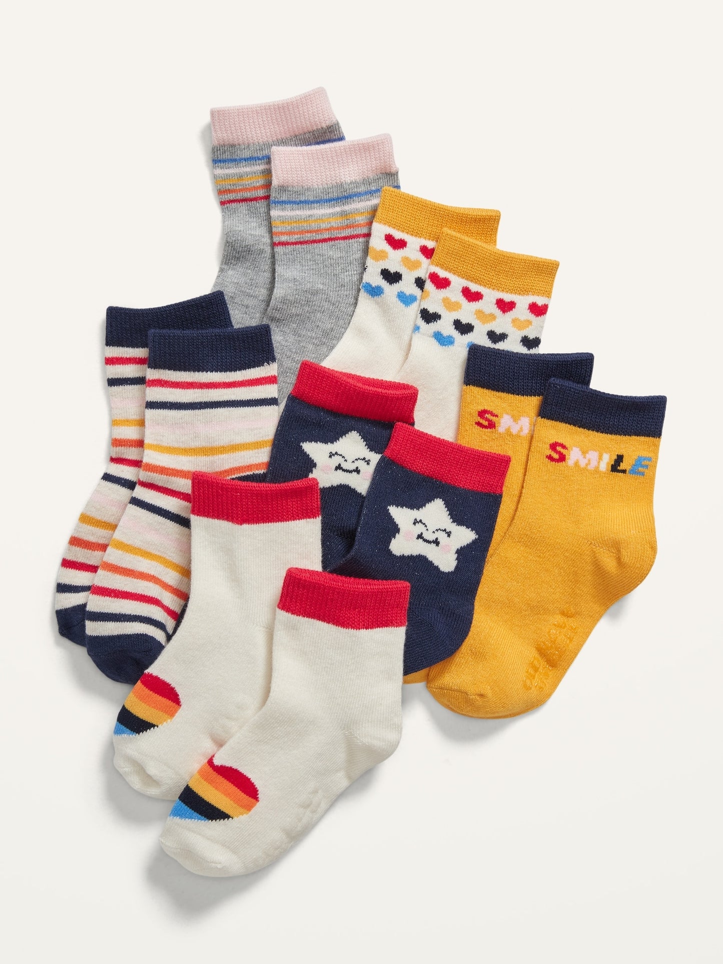 ON Unisex Crew Socks 6-Pack For Toddler & Baby - Stars, Stripes & Smiles