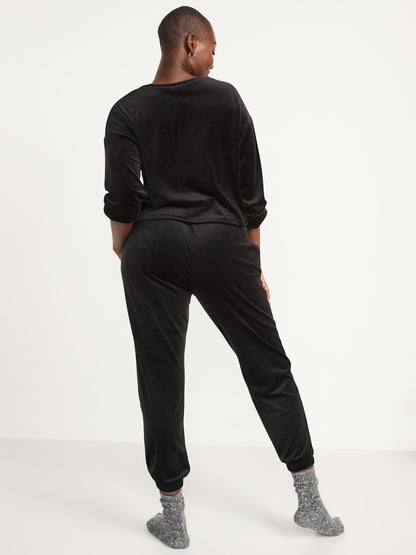 ON High-Waisted Luxe Velvet Jogger Sweatpants For Women Black Jack