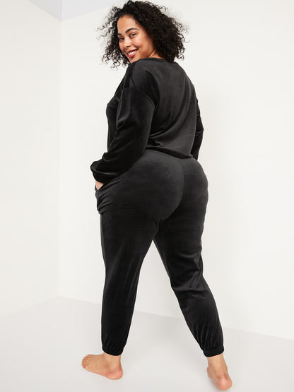 ON High-Waisted Luxe Velvet Jogger Sweatpants For Women Black Jack
