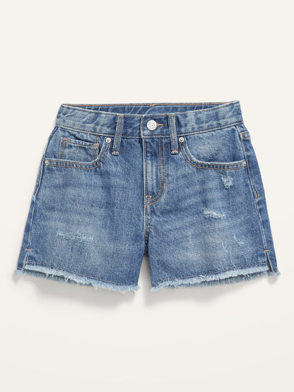 ON High-Waisted Ripped Jean Shorts For Girls - Vintage Medium Wash