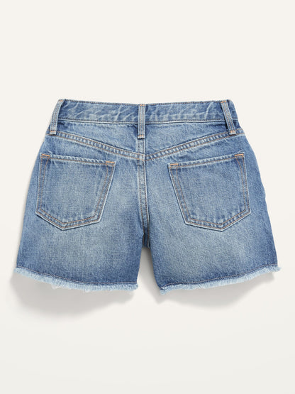 ON High-Waisted Ripped Jean Shorts For Girls - Vintage Medium Wash