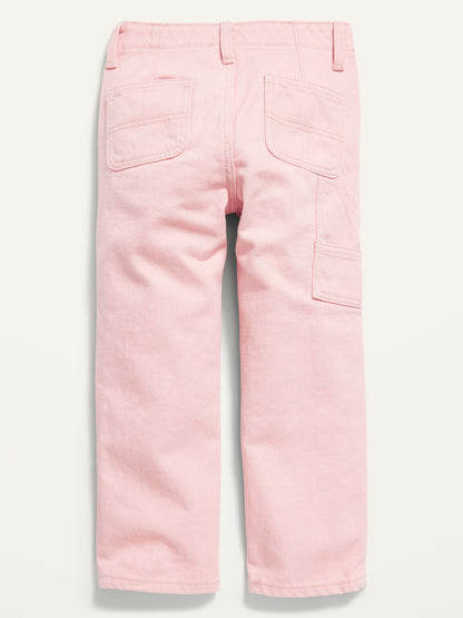ON Pink-Wash Workwear-Pocket Wide-Leg Jeans For Toddler Girls - Bubblegum Pink