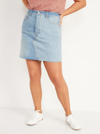 ON Higher High-Waisted Button-Fly O.G. Straight Non-Stretch Mini Cut-Off Jean Skirt For Women - Gemini
