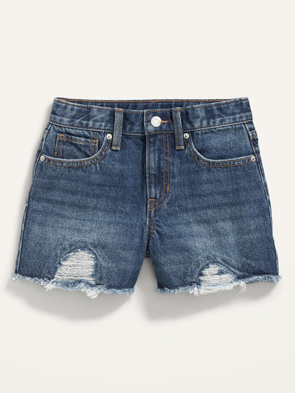 ON High-Waisted Frayed-Hem Jean Shorts For Girls - Dark-Wash