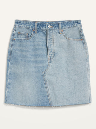 ON Higher High-Waisted Button-Fly O.G. Straight Non-Stretch Mini Cut-Off Jean Skirt For Women - Gemini