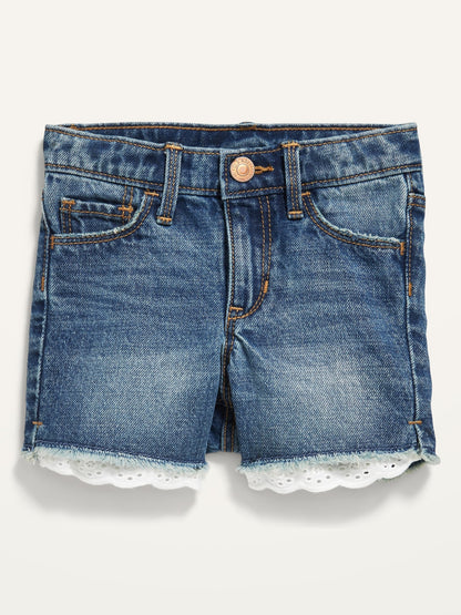 ON Lace-Trim Jean Cut-Off Shorts For Toddler Girls - Medium Wash