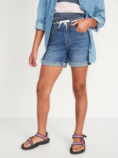 High-Waisted Rolled Cut-Off Hem Jean Shorts for Girls